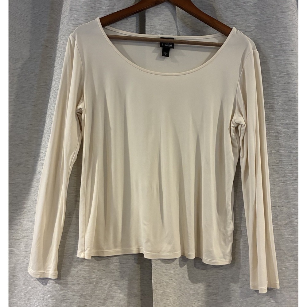 Eileen Fisher Black 100% Silk Jersey Long Sleeve Scoop Neck Top M